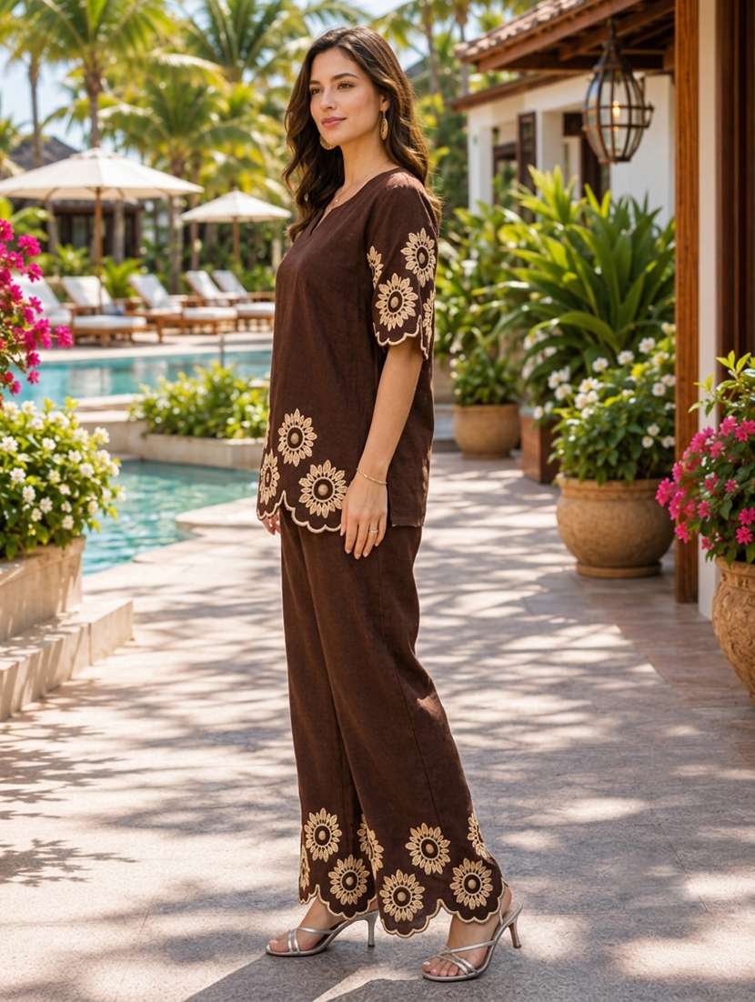 women embroidered short sleeve ethnic co-ord set - 22558462 -  Standard Image - 2