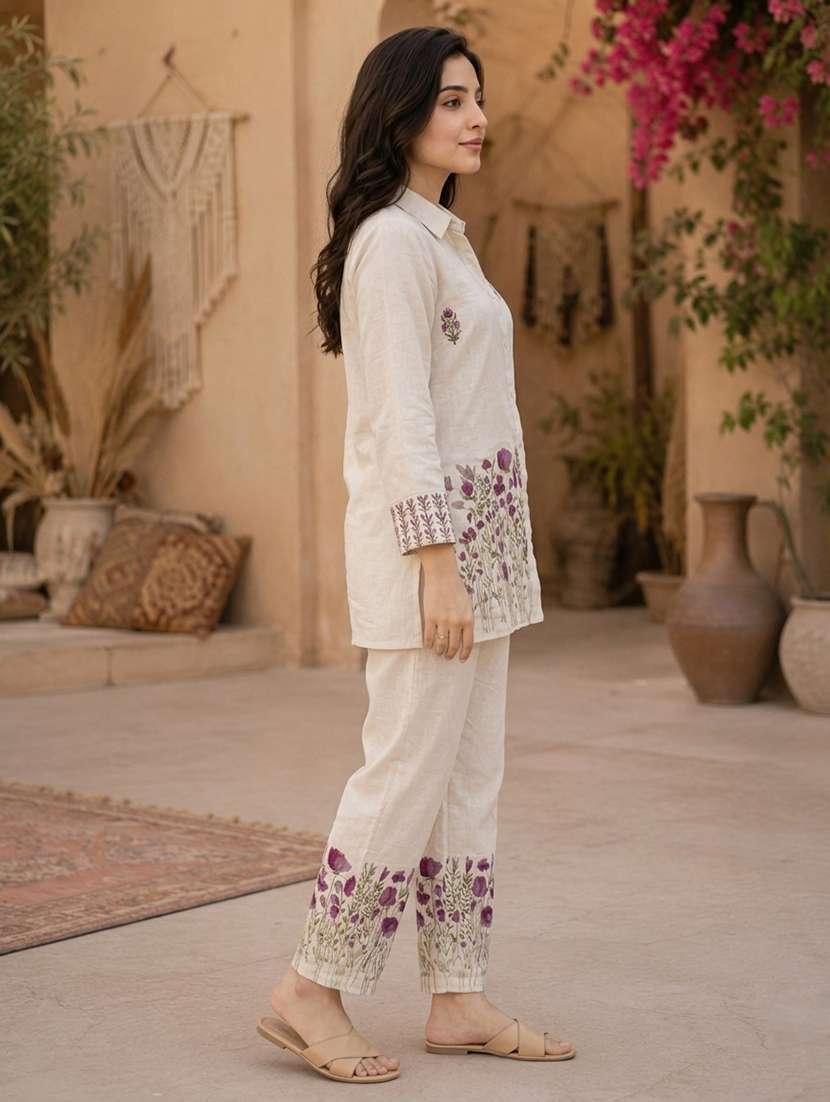 women embroidered three quarter sleeve ethnic co-ord set - 22558483 -  Standard Image - 2