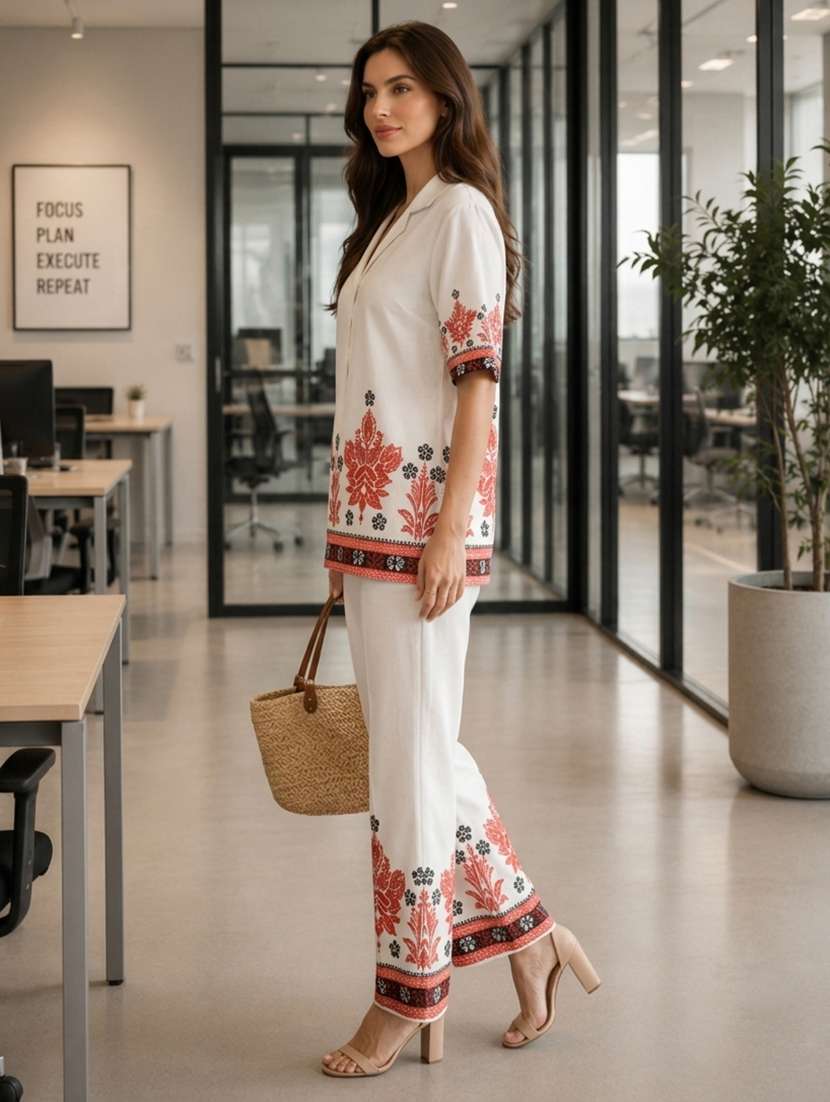 women printed short sleeve ethnic co-ord set - 22558488 -  Standard Image - 2