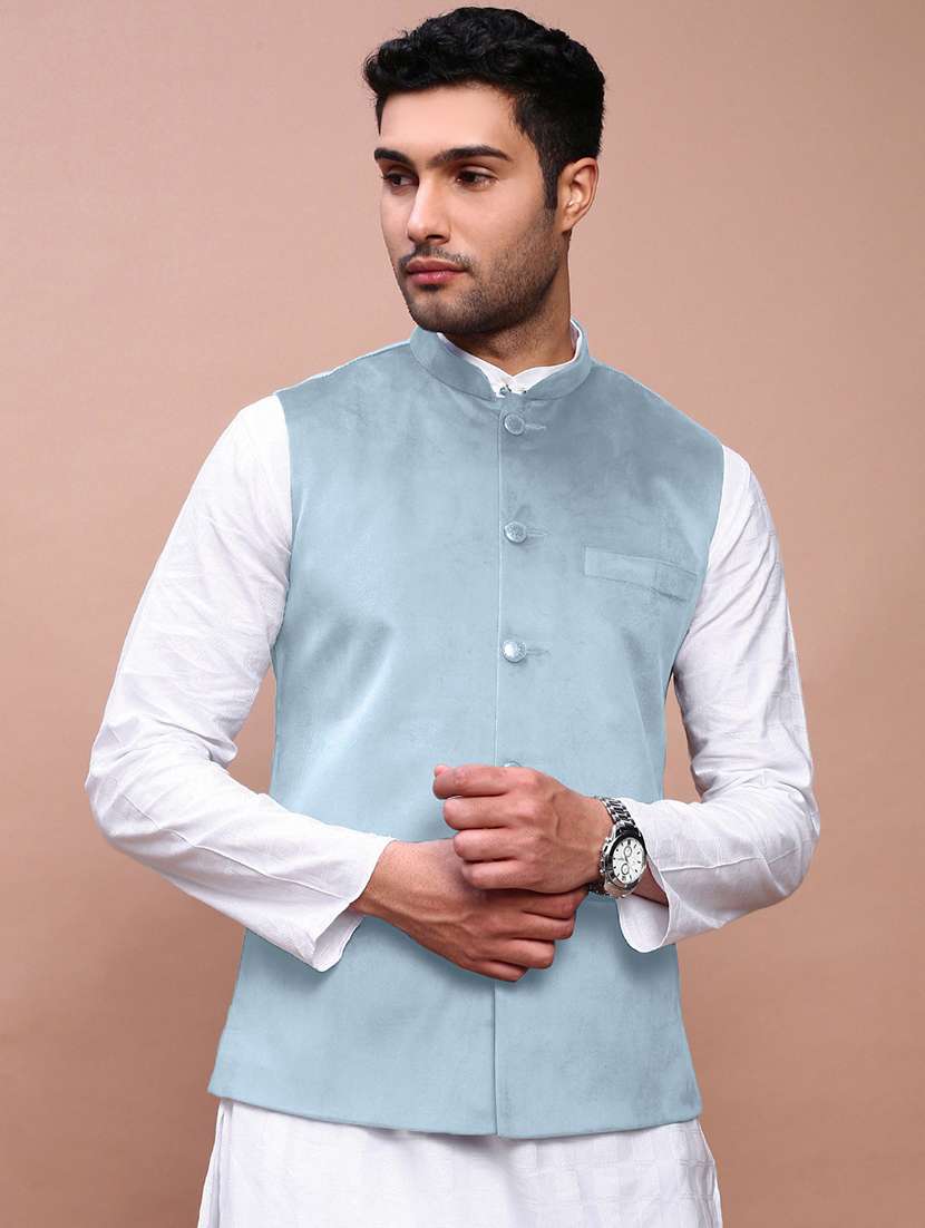 men solid mandarin neck regular fit nehru jacket - 22558498 -  Standard Image - 2