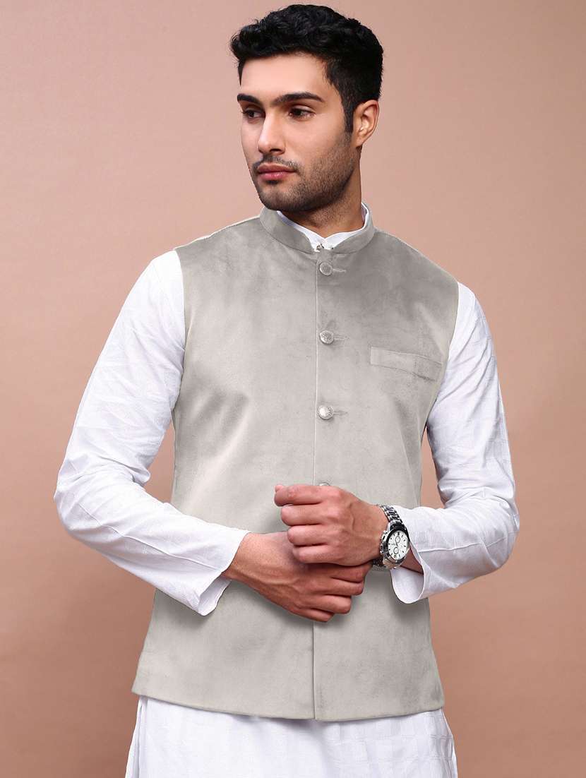 men solid mandarin neck regular fit nehru jacket - 22558499 -  Standard Image - 2