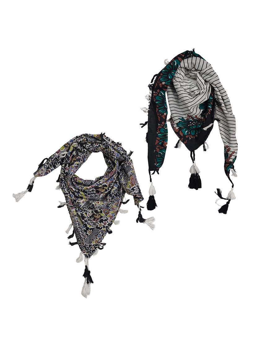 women pack of 2 printed scarf featuring with tassels