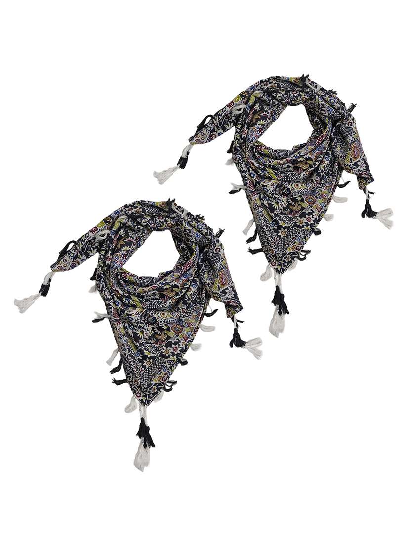 women pack of 2 printed scarf featuring with tassels
