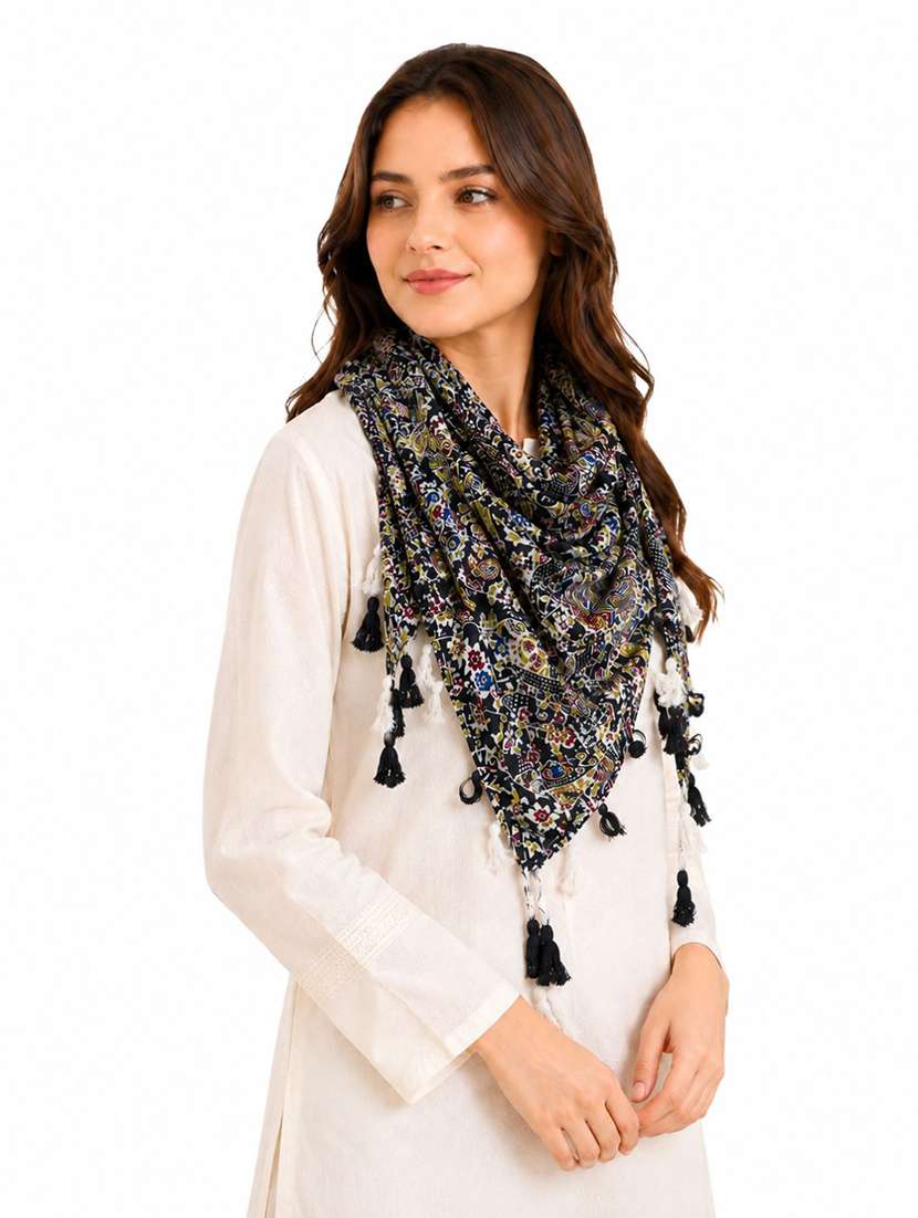 Women Pack Of 2 Printed Scarf Featuring With Tassels - 22558513 -  Standard Image - 2