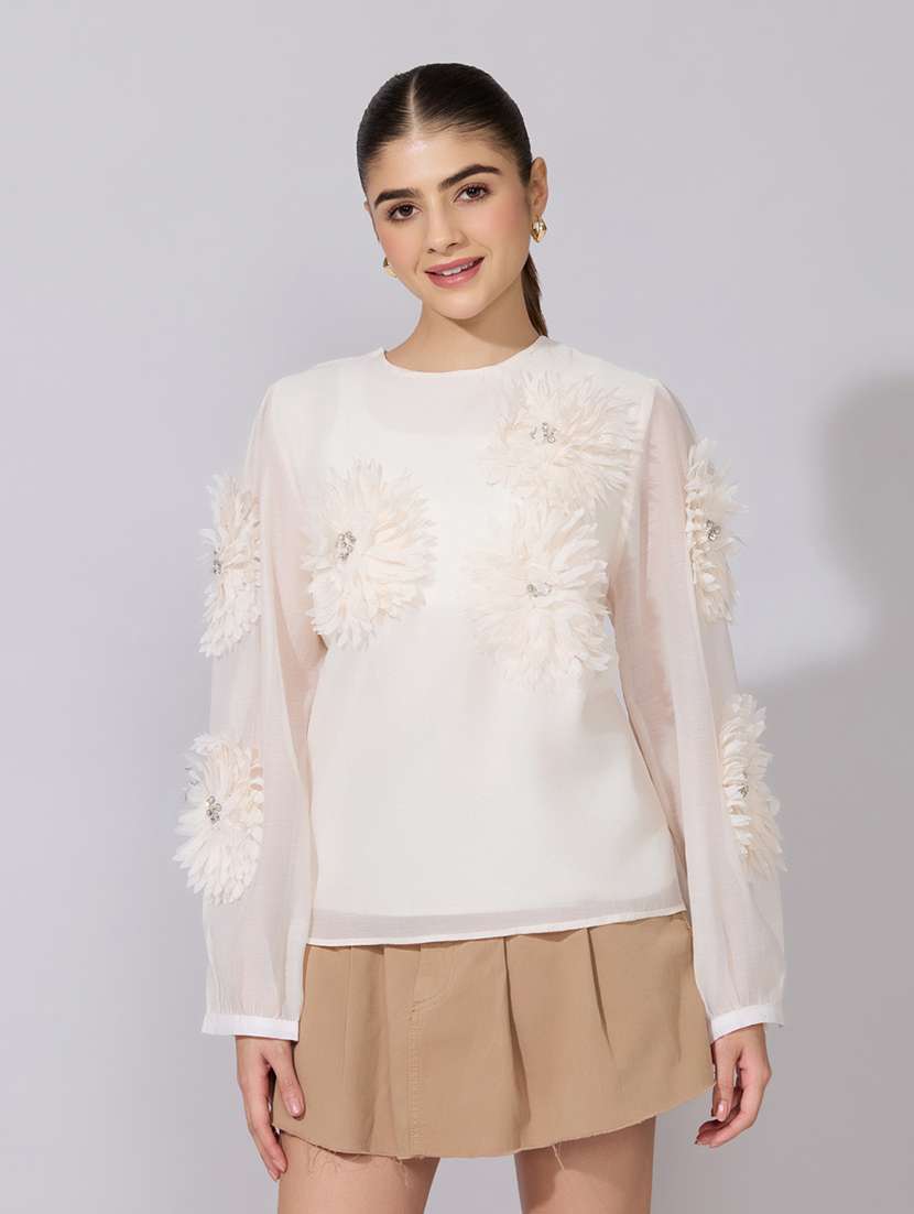 Women Applique Detailed Long Sleeves Regular Top - 22558587 -  Standard Image - 2