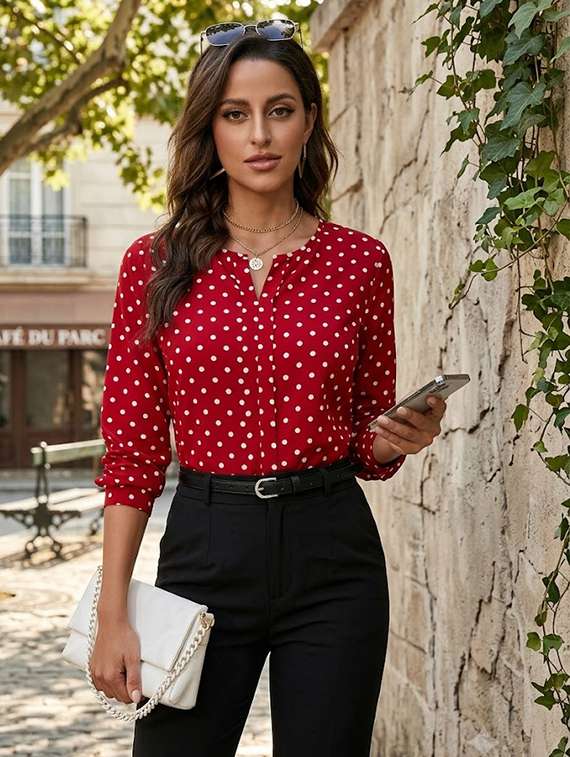 women printed three quarter sleeves regular top