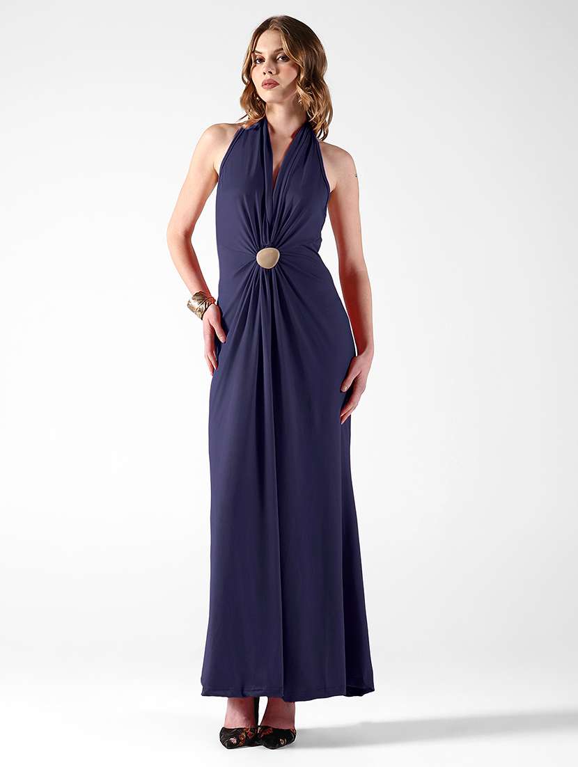 Women Solid Halter Neck A-line Dress - 22558631 -  Standard Image - 2