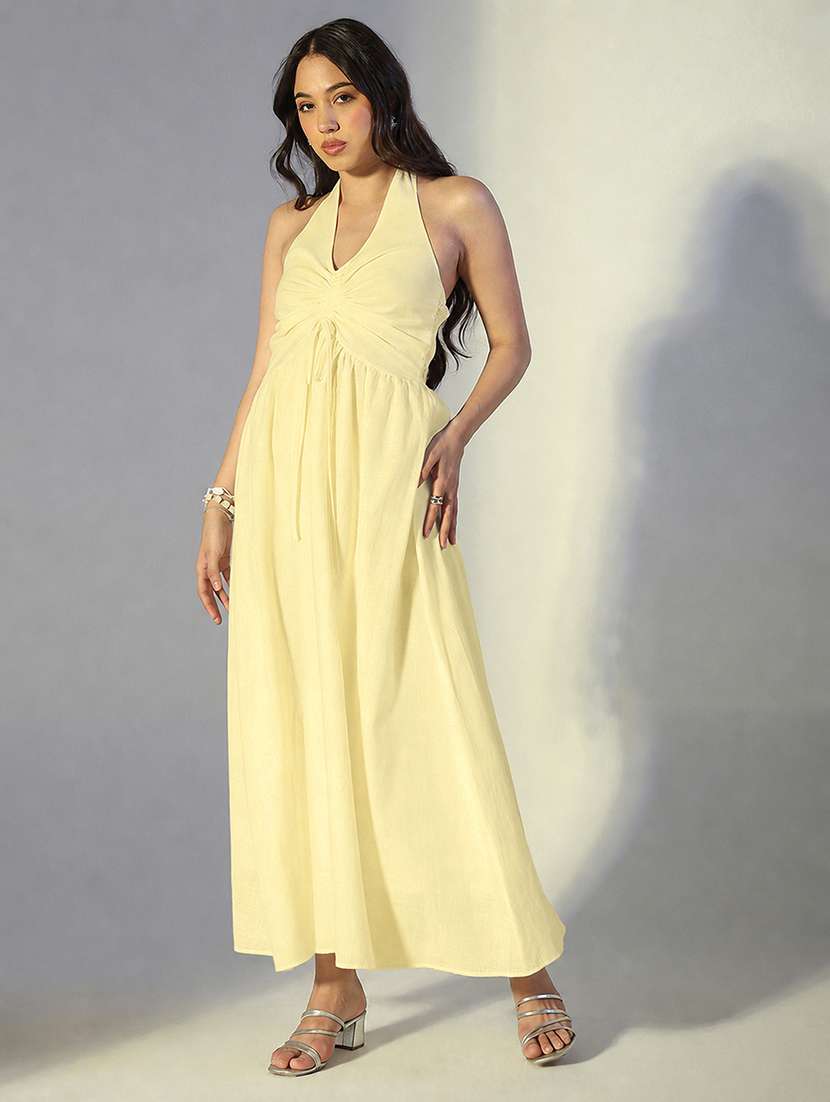 women solid halter neck a-line dress - 22558638 -  Standard Image - 2