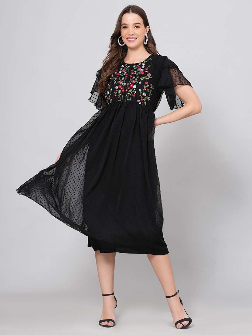 women self design flared sleeves fit and flare dress - 22558653 -  Standard Image - 2