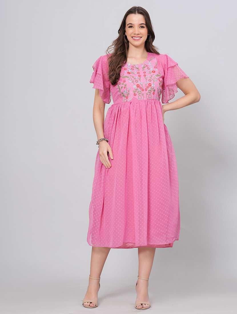 women self design flared sleeves fit and flare dress - 22558655 -  Standard Image - 2