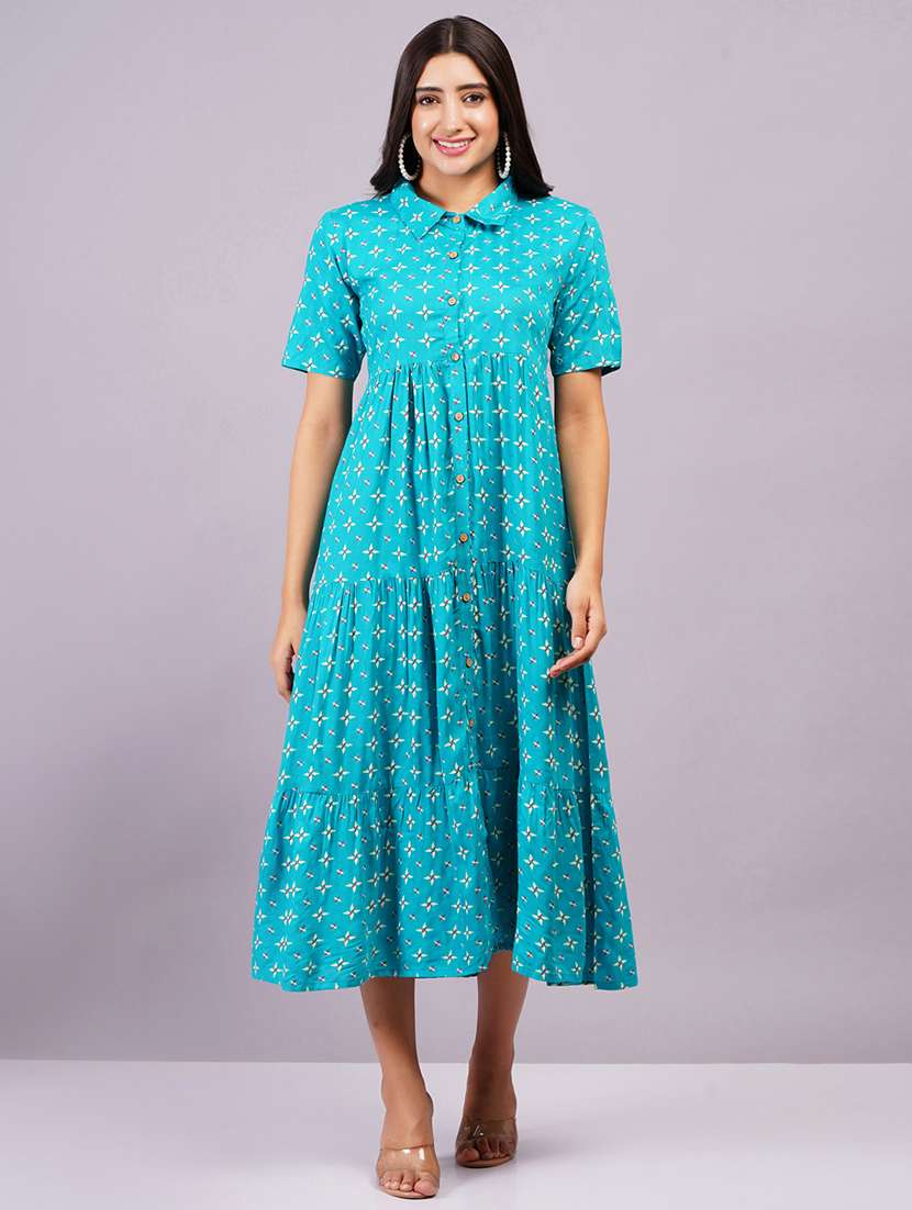 Women Printed Short Sleeves Tiered Dress - 22558659 -  Standard Image - 2