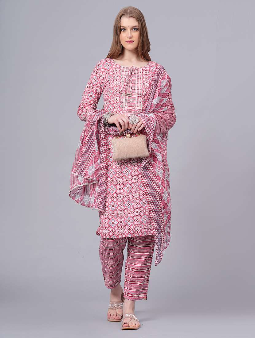 women printed three quarter sleeve kurta pant with dupatta set - 22558676 -  Standard Image - 2