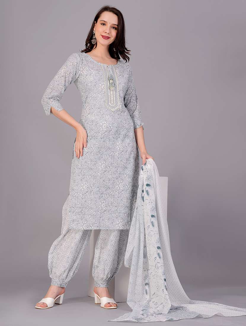 women printed three quarter sleeve kurta salwar with dupatta set - 22558683 -  Standard Image - 2