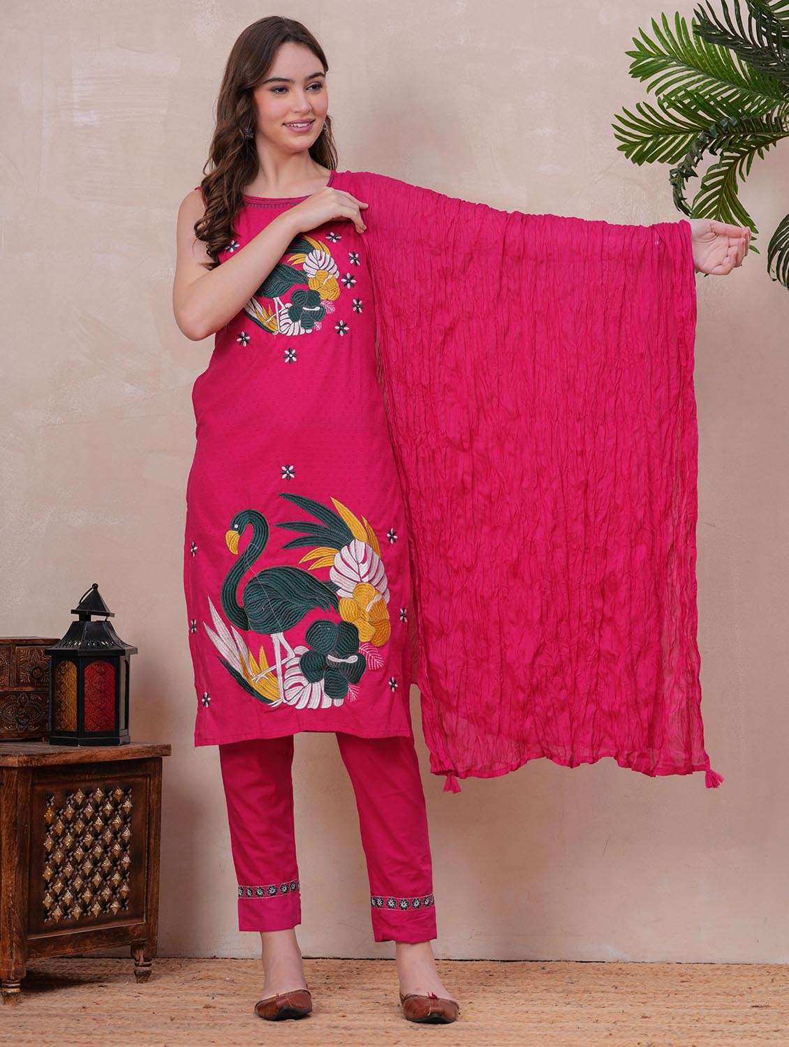 women embroidered sleeveless kurta pant with dupatta set - 22558693 -  Standard Image - 2