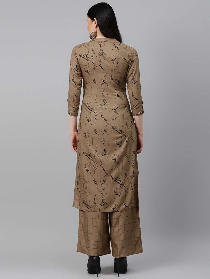 Women Printed Three Quarter Sleeve Kurta Palazzo Set - 22558699 -  Standard Image - 2