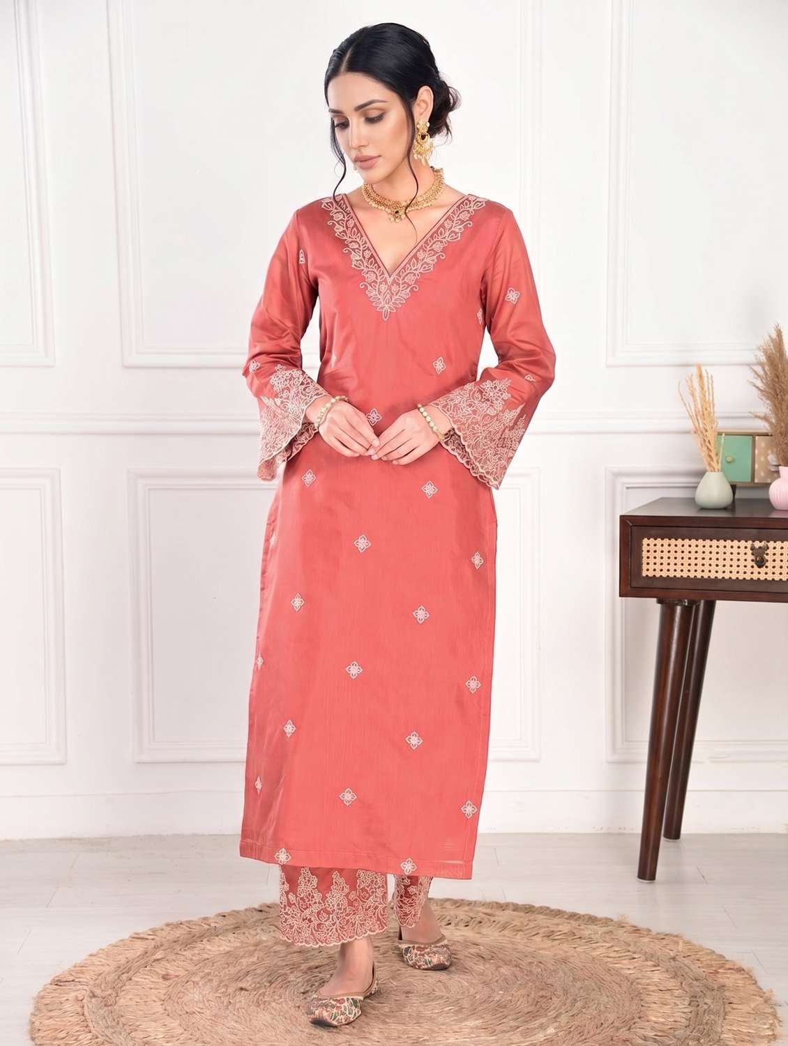 women embroidered long sleeve kurta palazzo with dupatta set - 22558717 -  Standard Image - 2