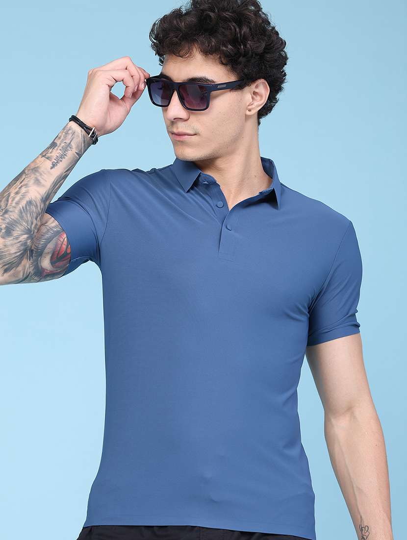 men solid short sleeve slim fit polo t-shirt