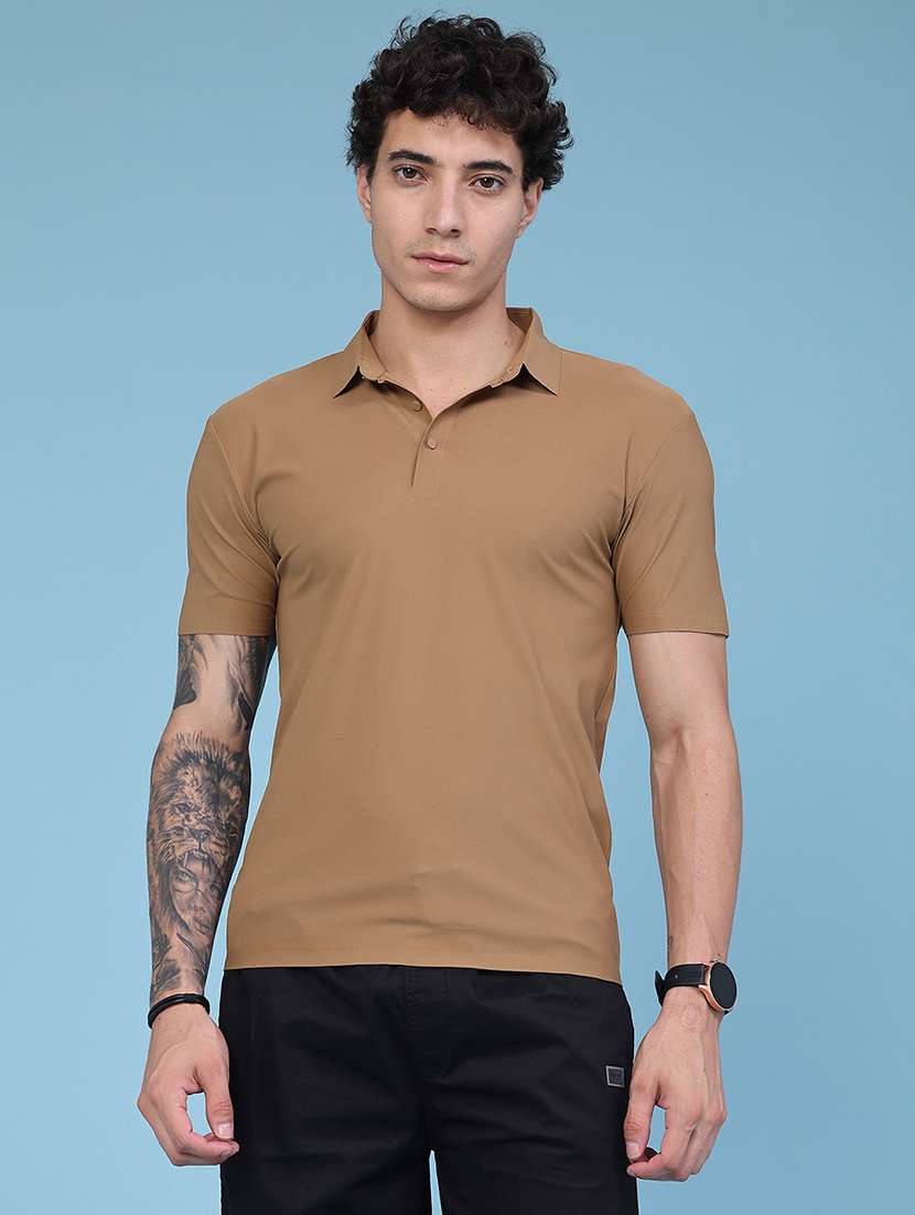 Men Solid Short Sleeve Slim Fit Polo T-shirt - 22561127 -  Standard Image - 2