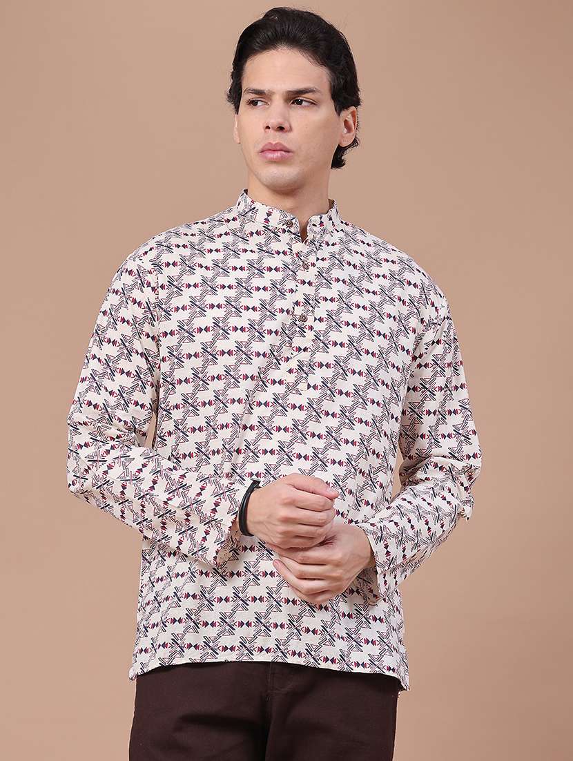 Men Printed Long Sleeves Short Kurta - 22561165 -  Standard Image - 2