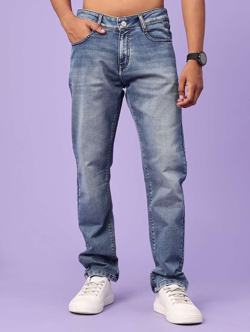 men washed mid rise full length relaxed fit jeans