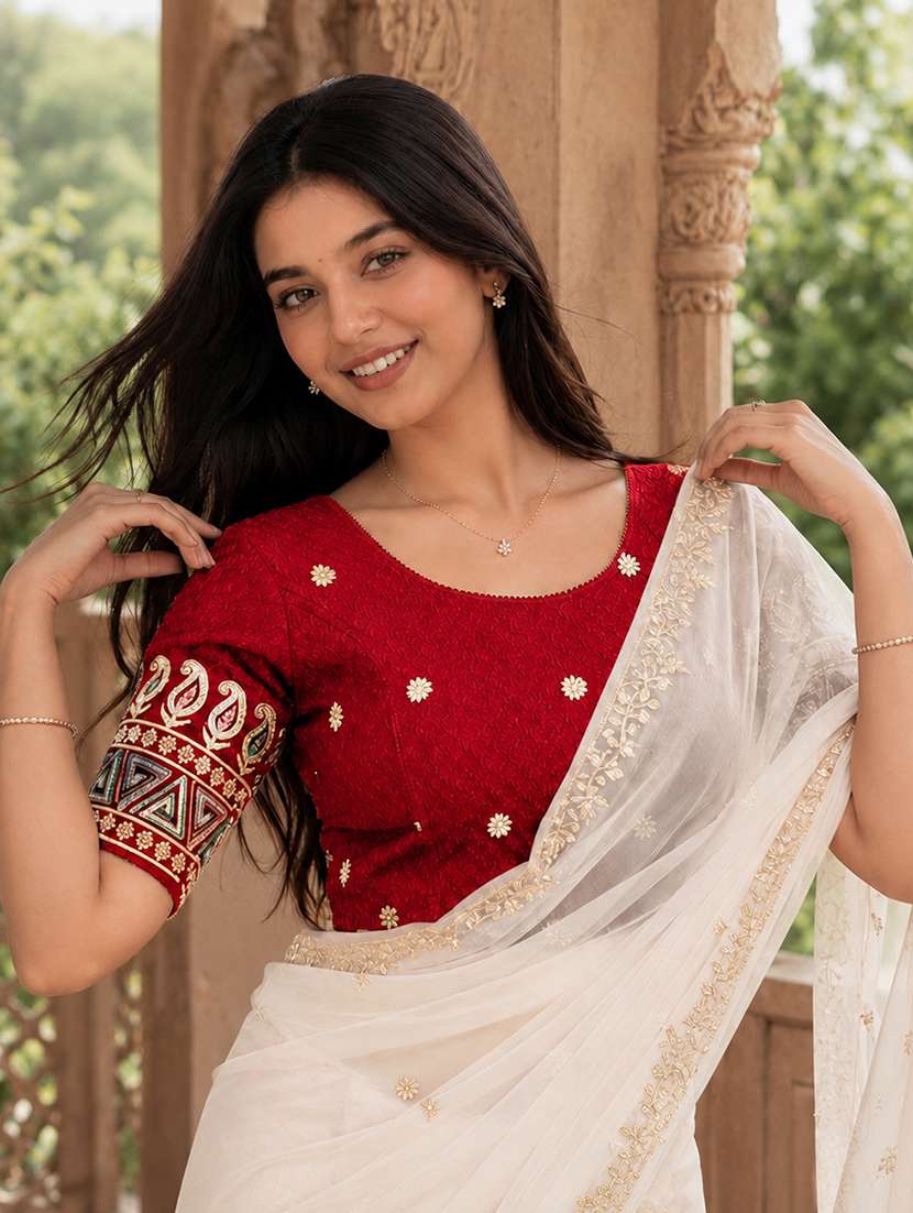 Women Embroidered Round Neck Stitched Blouse - 22561449 -  Standard Image - 2