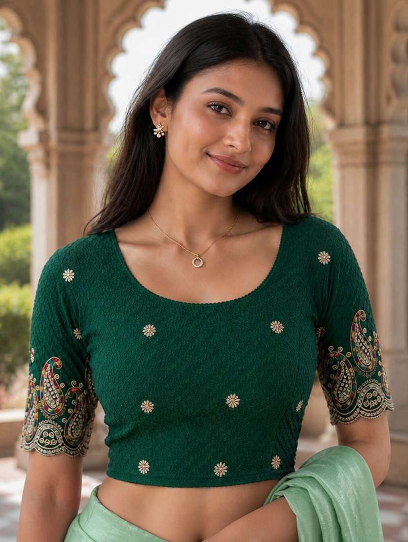women embroidered round neck stitched blouse