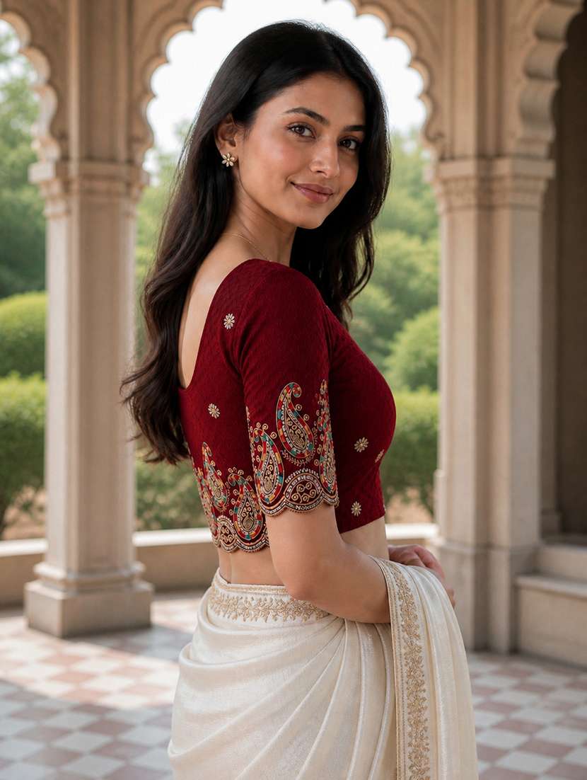 Women Embroidered Round Neck Stitched Blouse - 22561455 -  Standard Image - 2