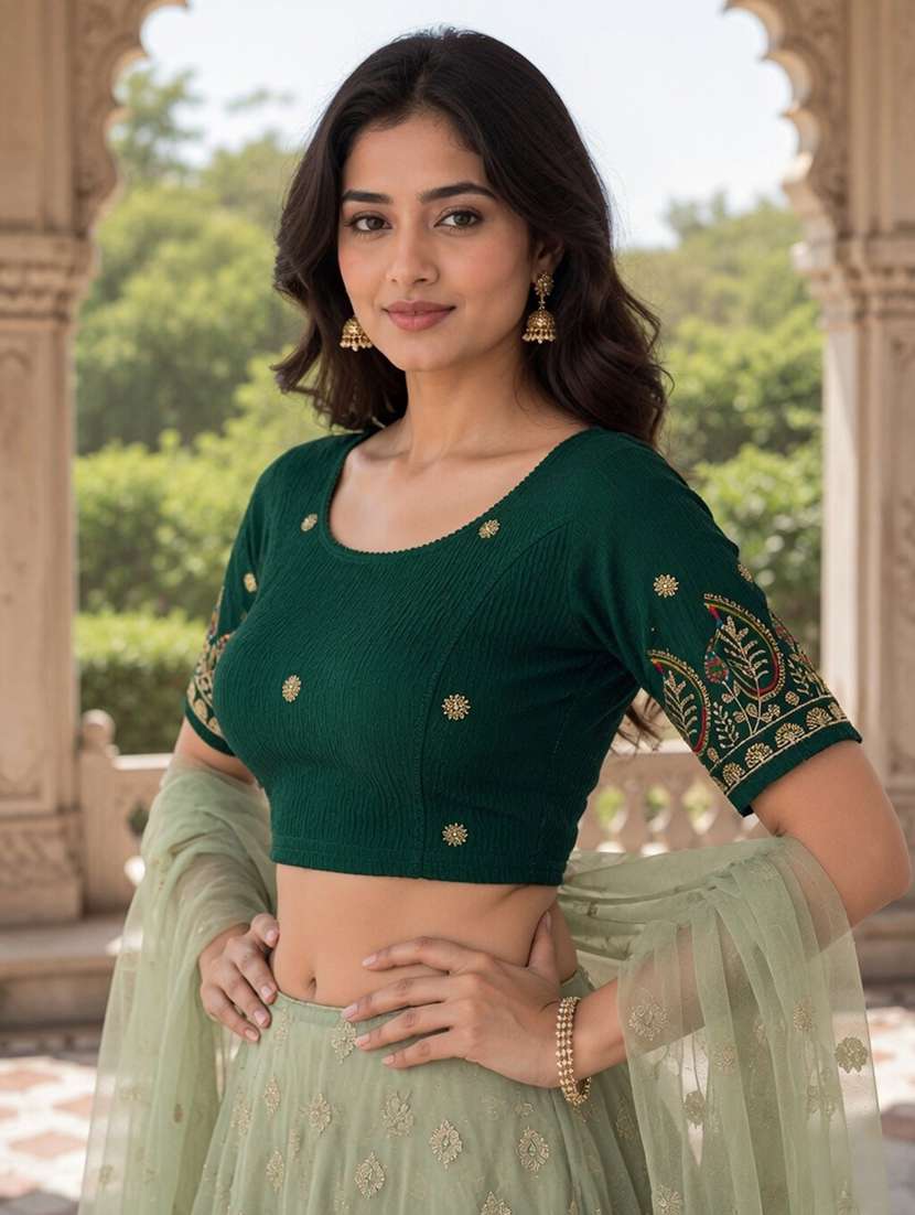 Women Embroidered Round Neck Stitched Blouse - 22561473 -  Standard Image - 2