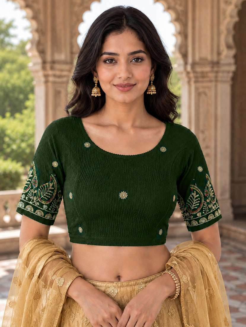 women embroidered round neck stitched blouse