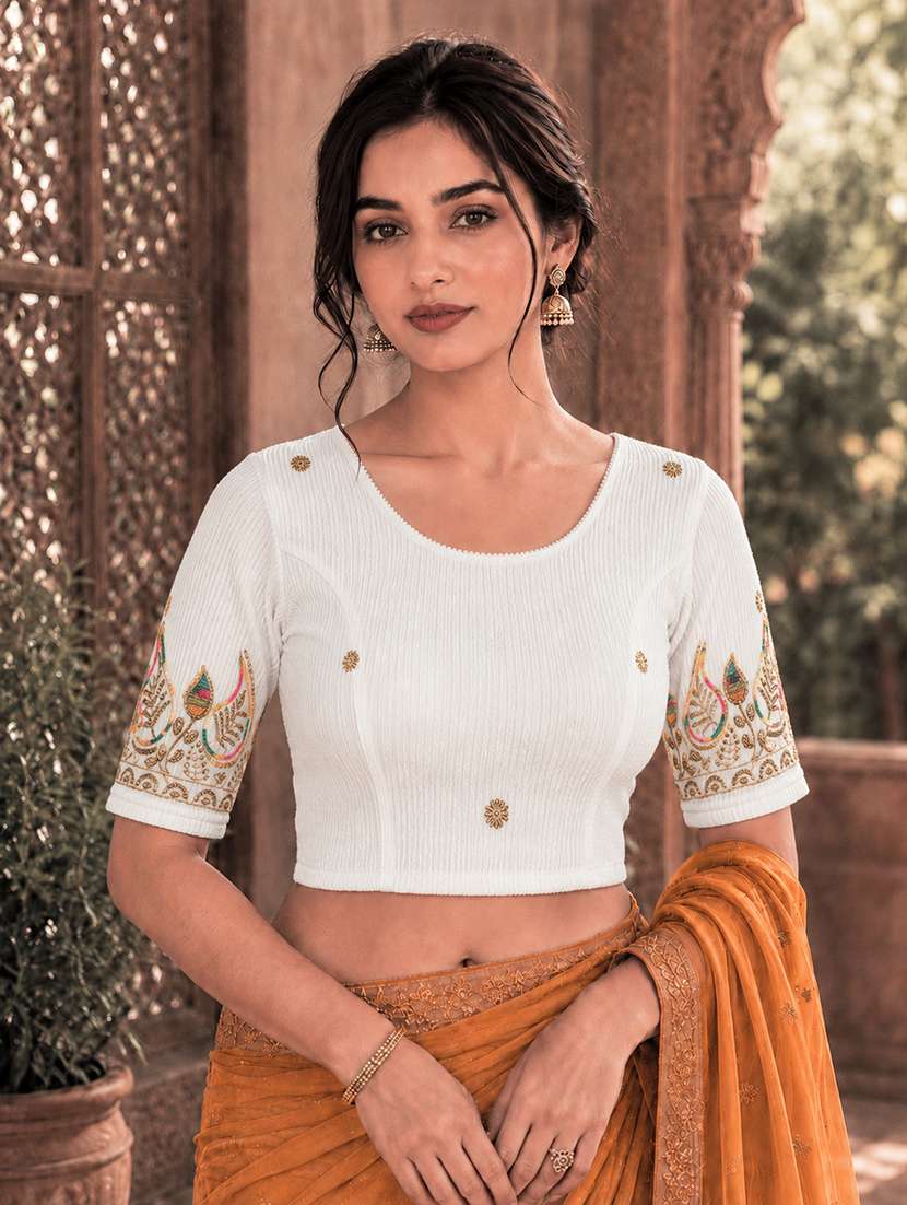 women embroidered round neck stitched blouse
