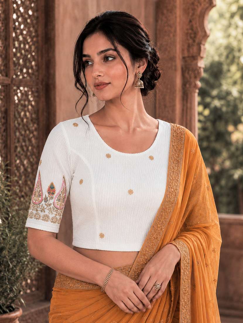 Women Embroidered Round Neck Stitched Blouse - 22561481 -  Standard Image - 2