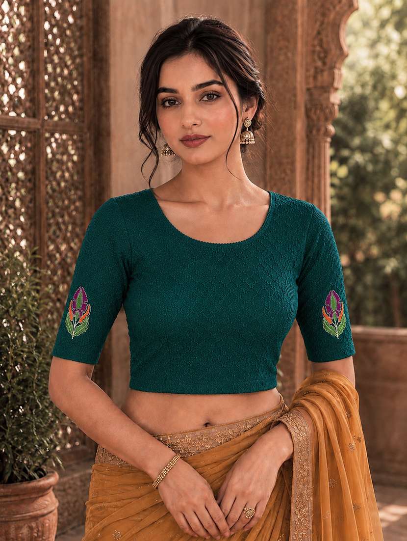 women embroidered round neck stitched blouse