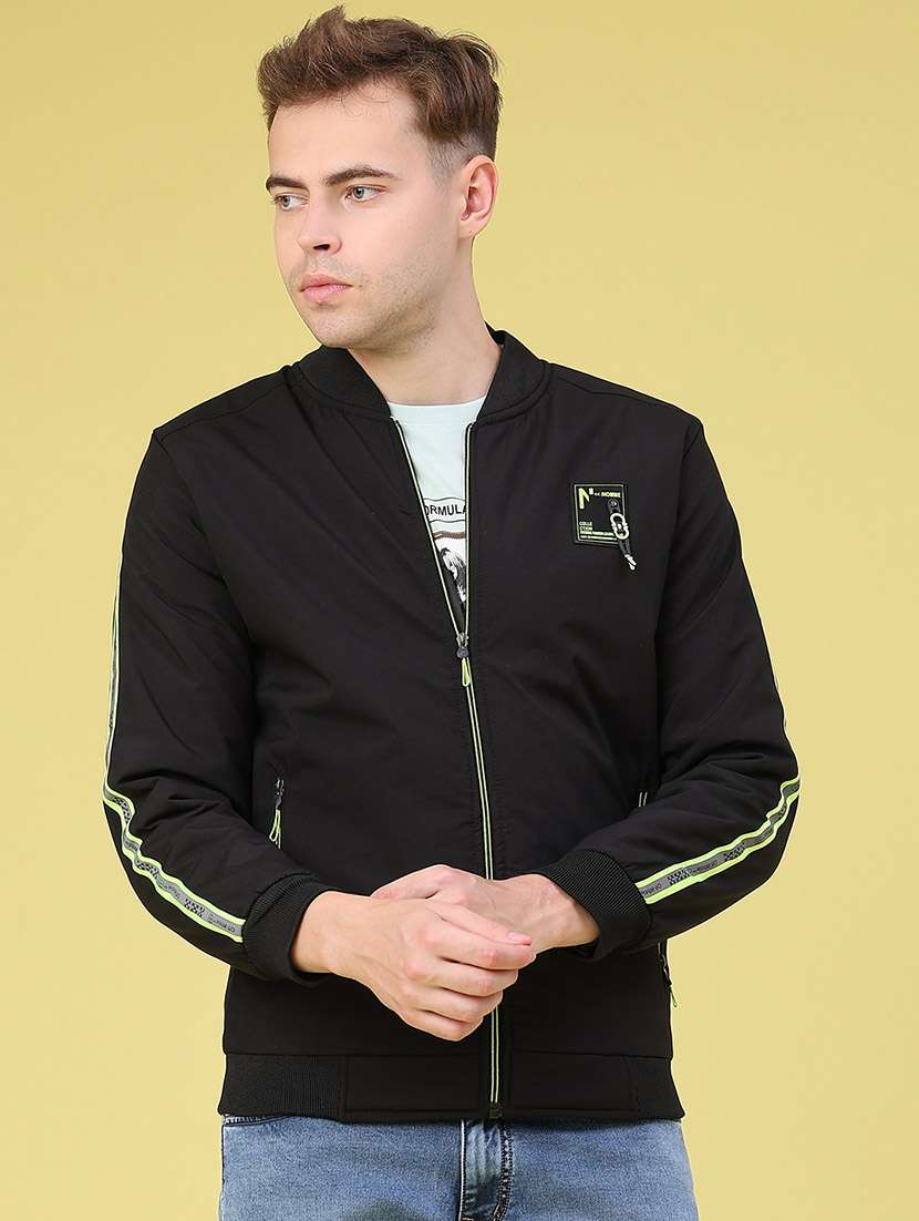 Men Taped Long Sleeves Regular Fit Bomber Jacket - 22562177 -  Standard Image - 2