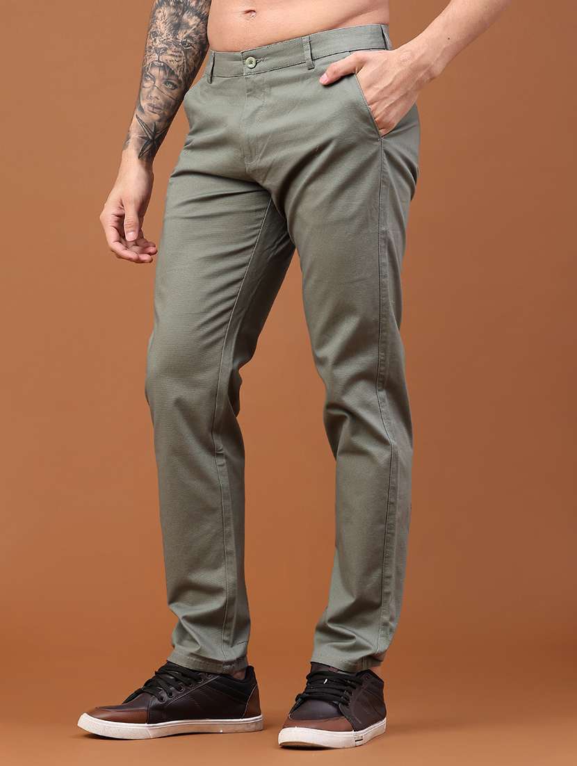 Men Solid Mid Rise Chinos Casual Trouser - 22562336 -  Standard Image - 2