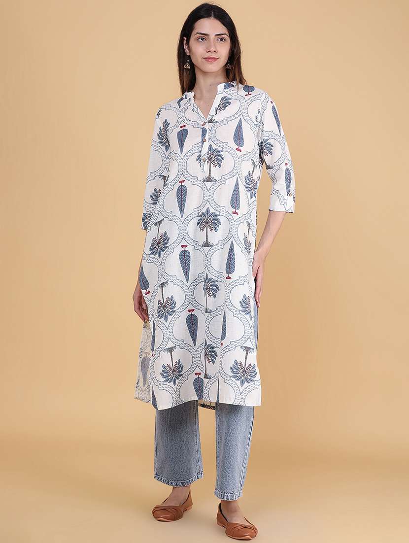 Women Printed Three Quarter Sleeve Straight Kurta - 22562403 -  Standard Image - 2