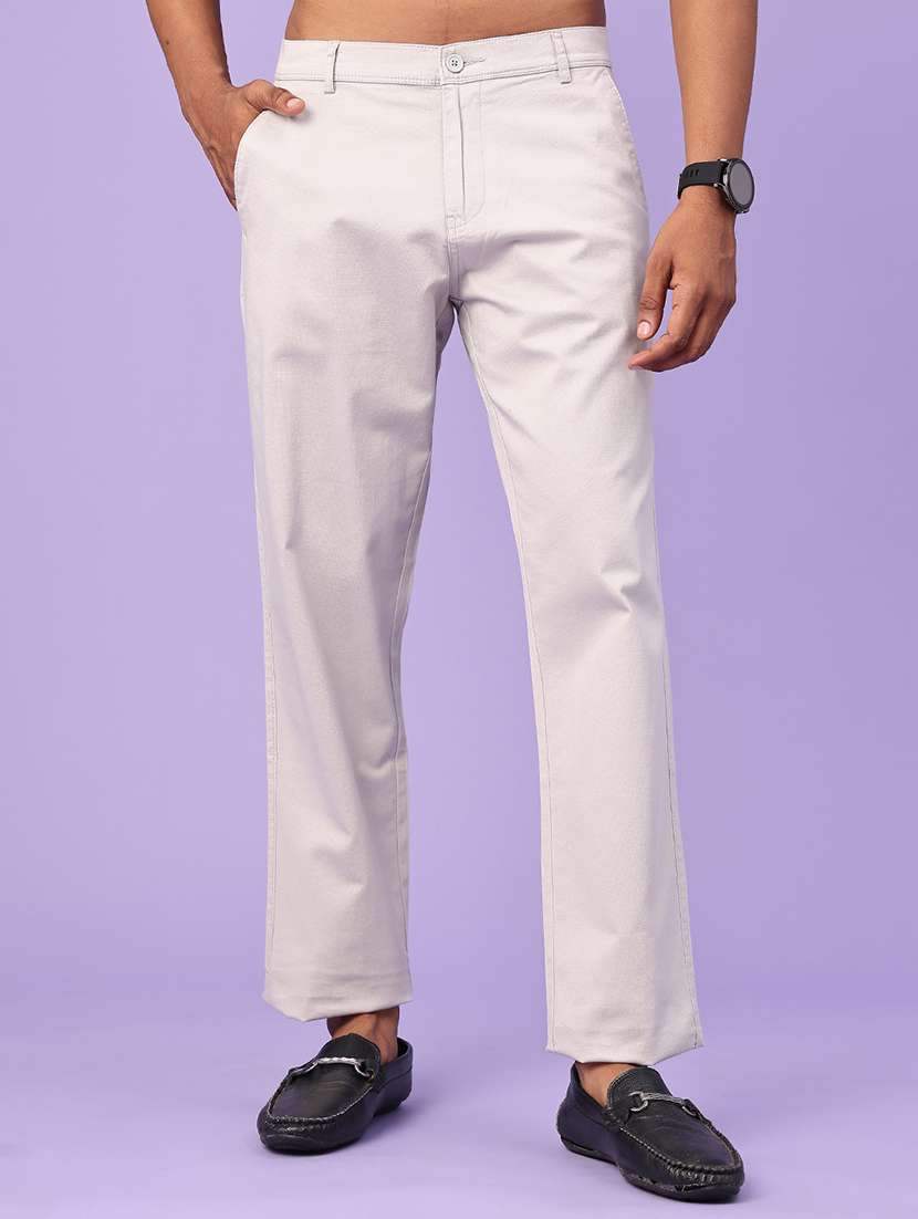 men solid mid rise chinos casual trouser