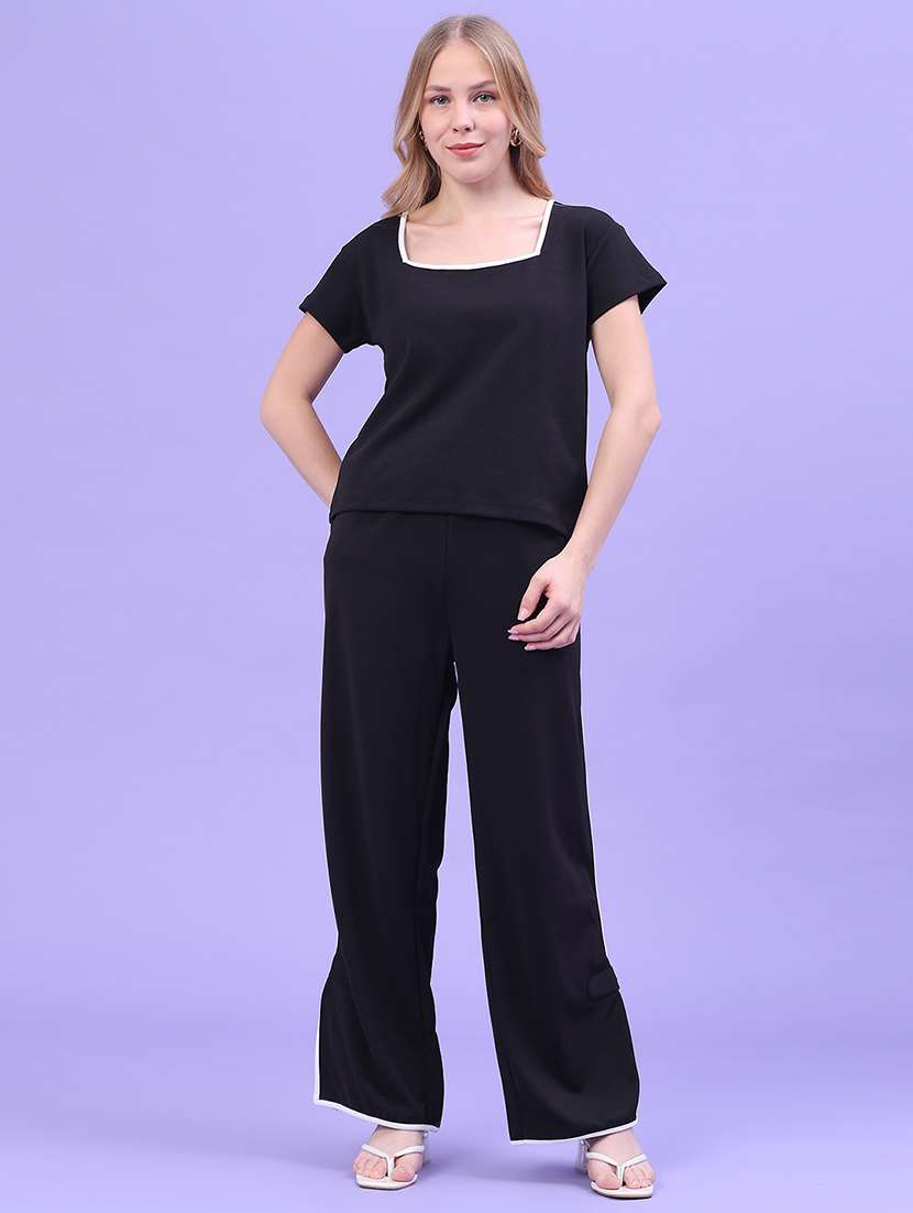 Women Solid Short Sleeves Top And Trouser Co-ord Set - 22562693 -  Standard Image - 2