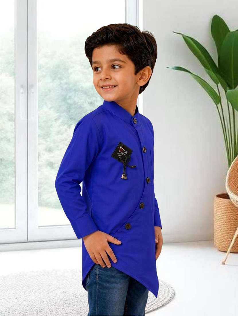 boys solid long sleeves short kurta - 22562753 -  Standard Image - 2