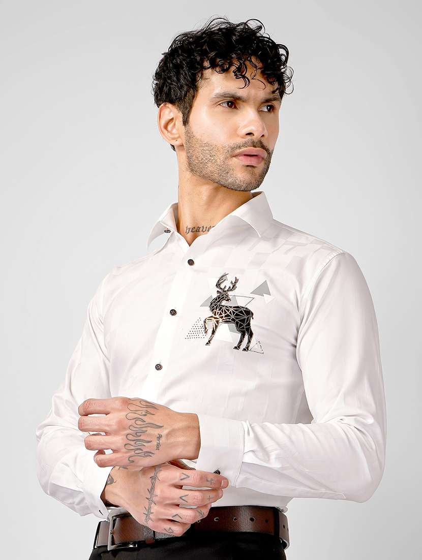 men embellished long sleeve slim fit casual shirt