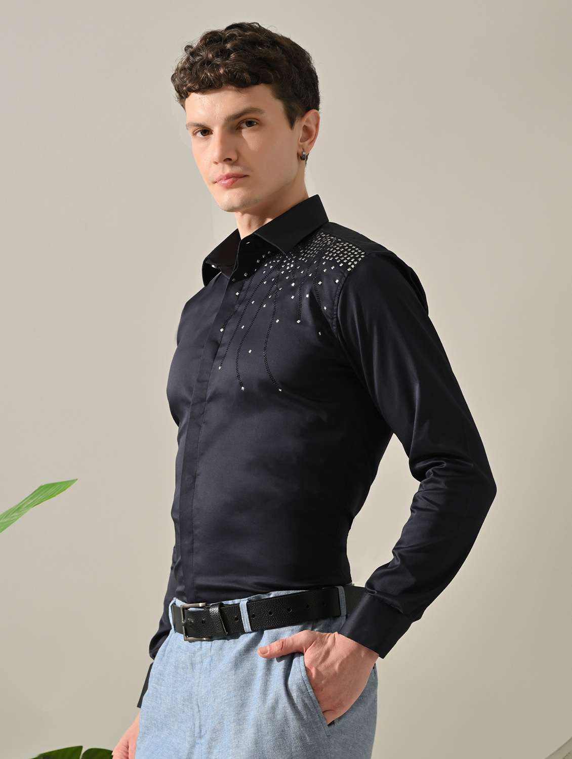 men embellished long sleeve slim fit casual shirt - 22562959 -  Standard Image - 2