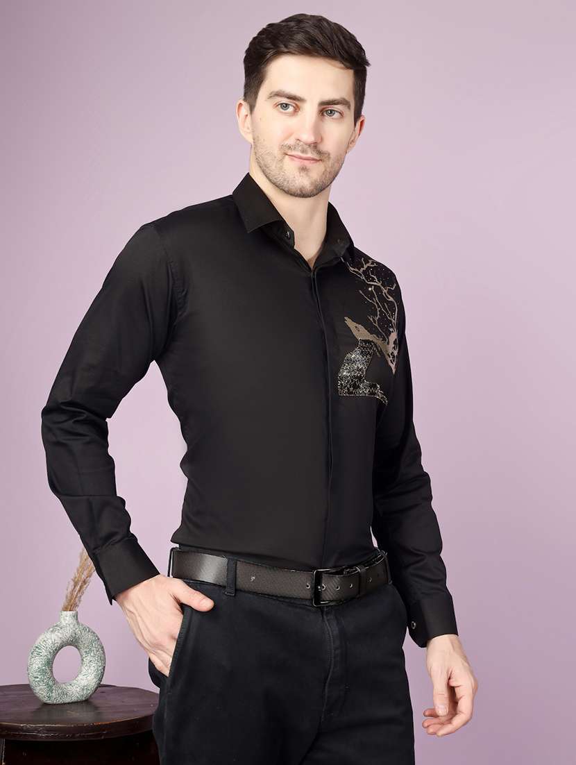 men embellished long sleeve slim fit casual shirt - 22562975 -  Standard Image - 2