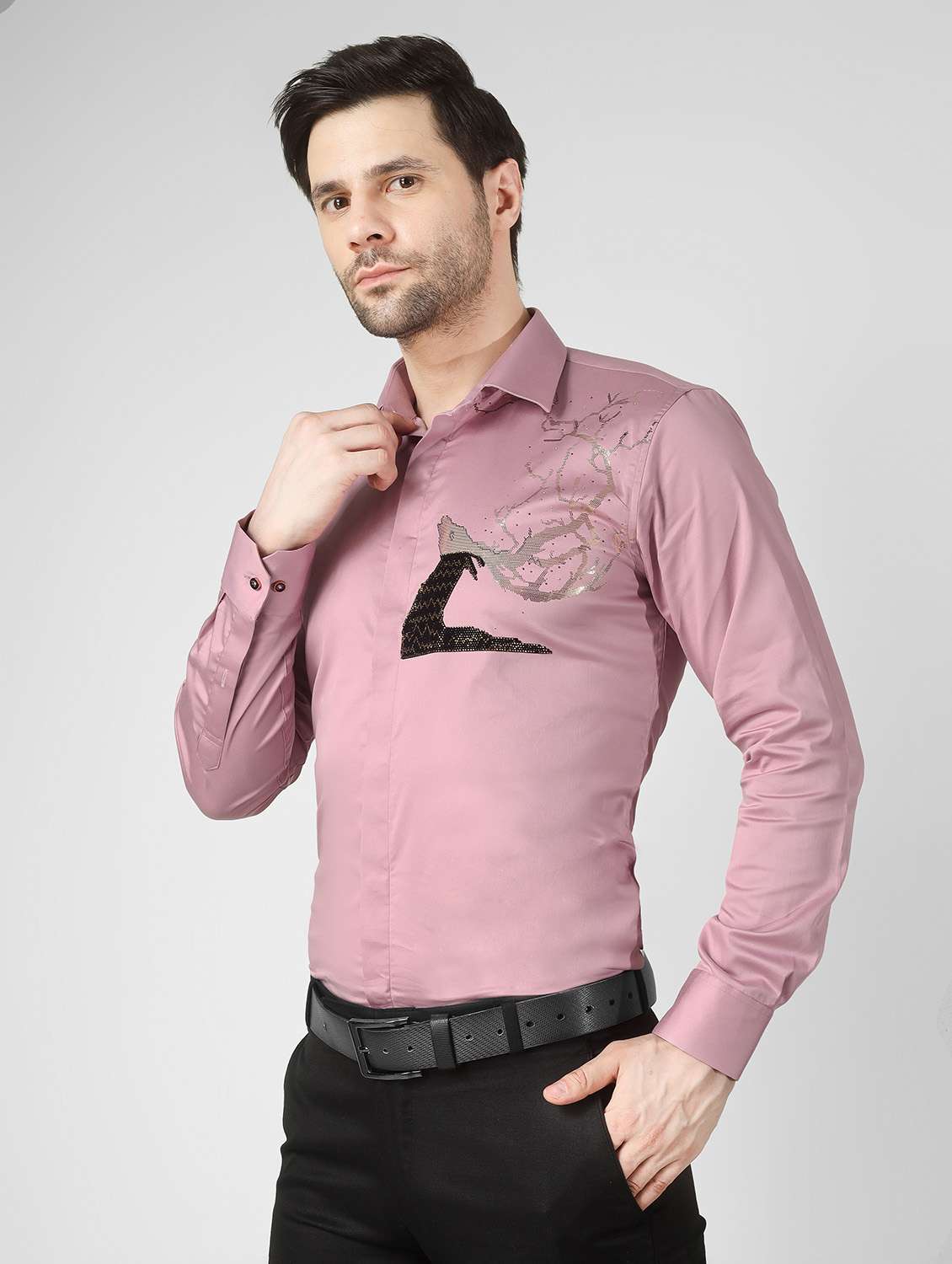 men embellished long sleeve slim fit casual shirt - 22562977 -  Standard Image - 2