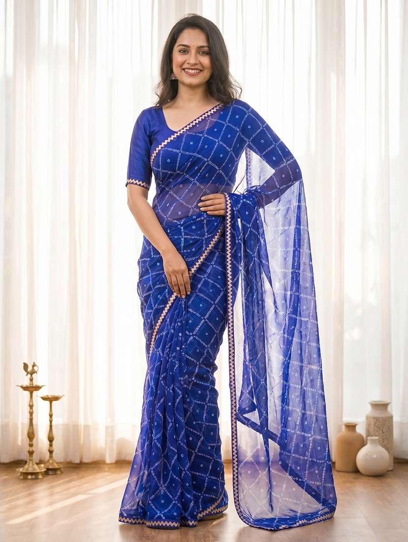 women bandhani printed saree with blouse