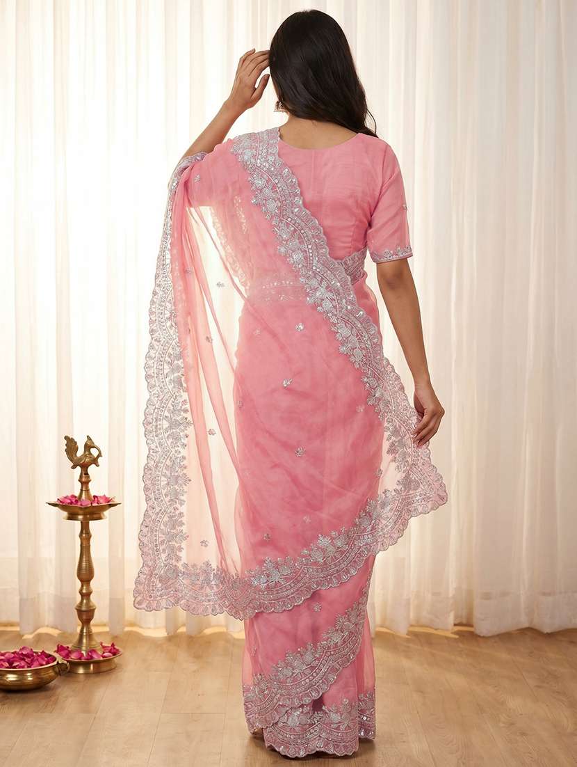 women solid with work embroidered saree with blouse - 22563052 -  Standard Image - 2