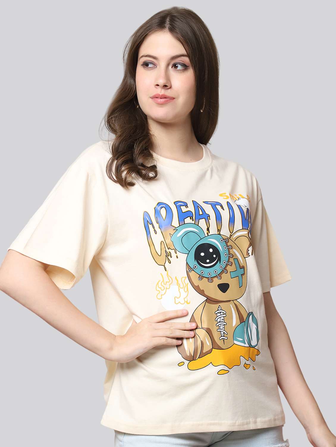 women printed short sleeves oversized t-shirt - 22563092 -  Standard Image - 2