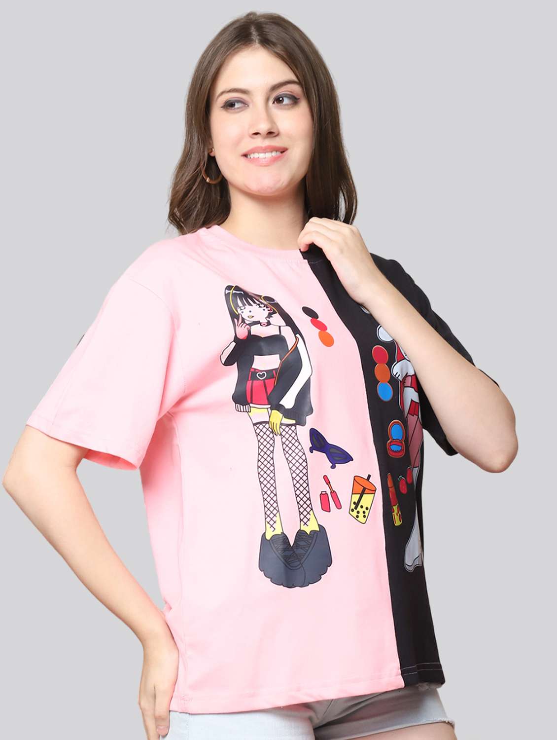 women printed short sleeves oversized t-shirt - 22563096 -  Standard Image - 2