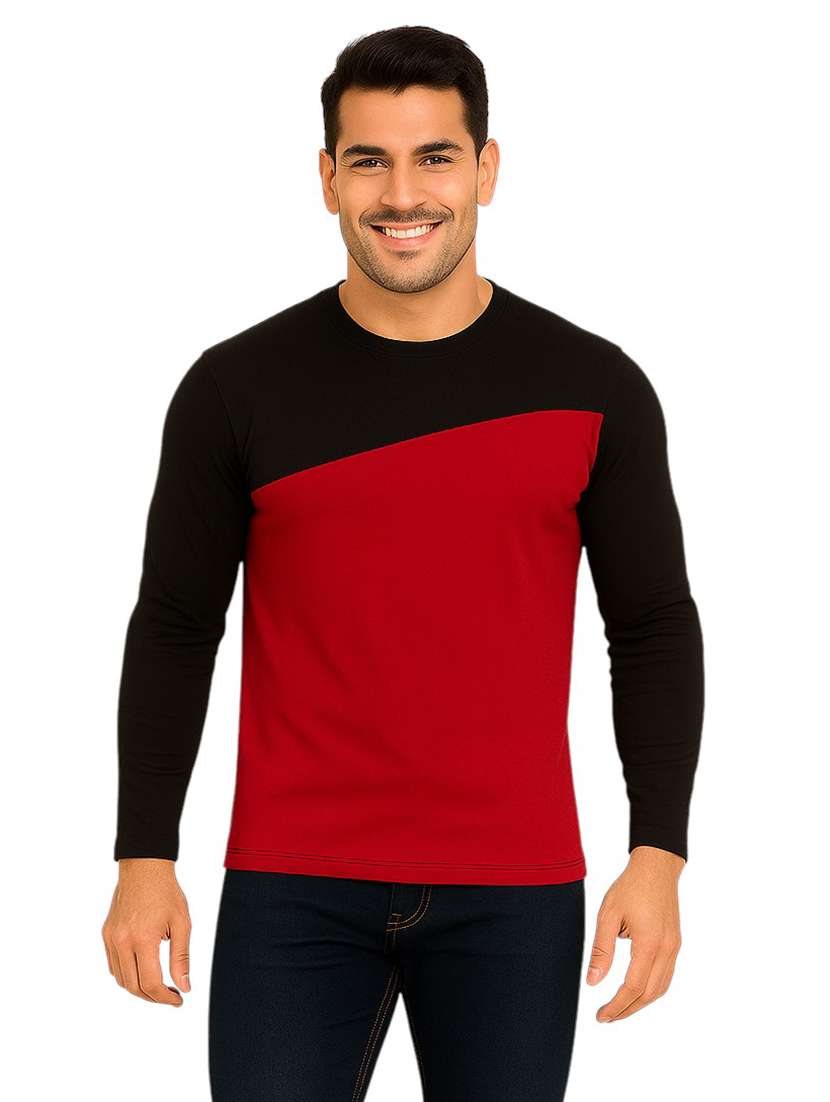 Men Color Block Long Sleeve Regular Fit T-shirt - 22563307 -  Standard Image - 2