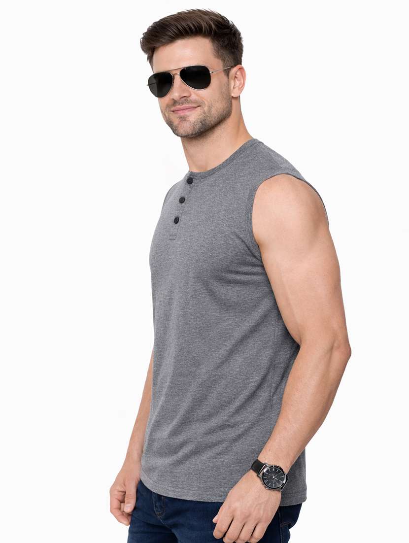 men solid sleeveless regular fit t-shirt - 22563333 -  Standard Image - 2