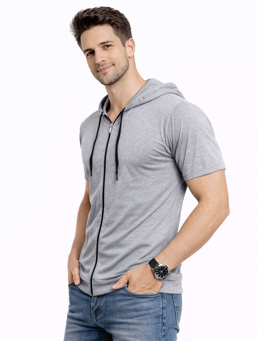 Men Solid Short Sleeves Hooded T-shirt - 22563334 -  Standard Image - 2