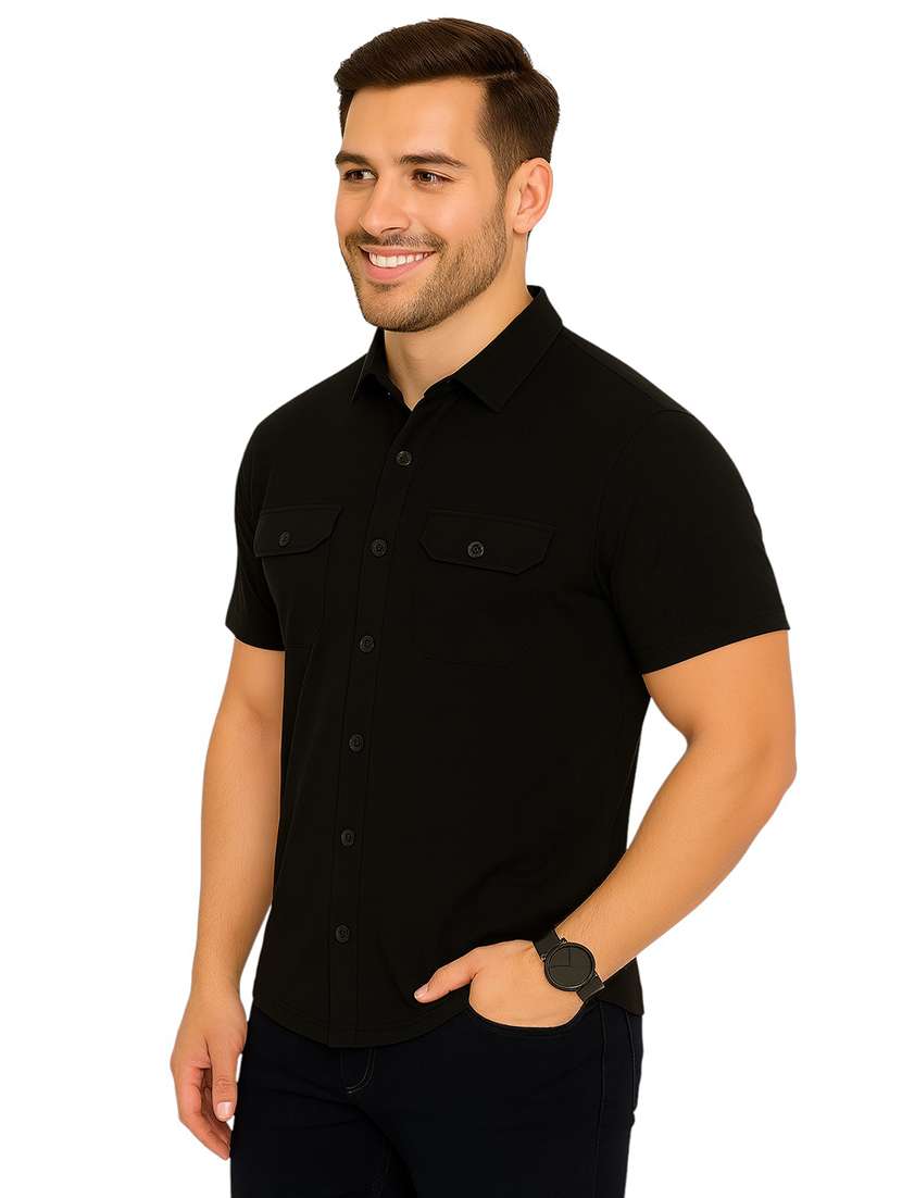 Men Solid Short Sleeve Regular Fit Casual Shirt - 22563623 -  Standard Image - 2
